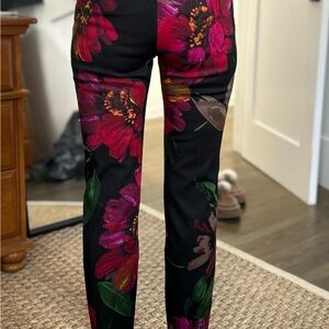 Trina Turk Floral Ankle Pants - Black and Pink